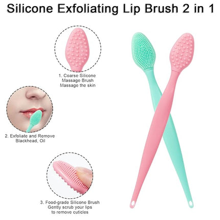 20 Pack Silicone Lip Scrub Brushes, Beomeen Double-Sided Exfoliating Lip Brush Soft Silicone Lip Scrubber Exfoliator Tool Blackhead Remover for Skincare (Green, Pink)