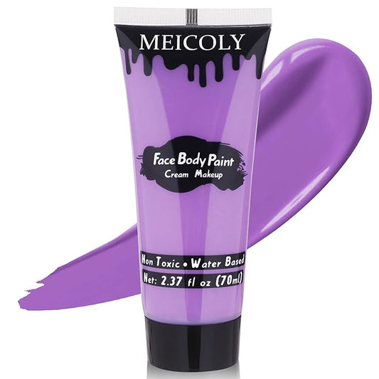 MEICOLY Cream Light Purple Face Body Paint,2.37Oz Large Tube Water Based Full Body Paint for Adults and Kids,Lavender Violet Face Paint for Halloween Stage SFX Special Effects Ursula Cosplay Makeup