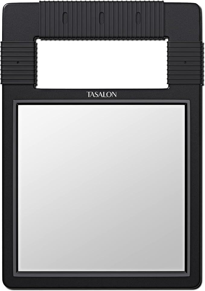 TASALON Hand Mirror, Handheld Mirror Unbreakable Shatterproof with Silicone Handle for Barber, Shower, Makeup and Salon - Black