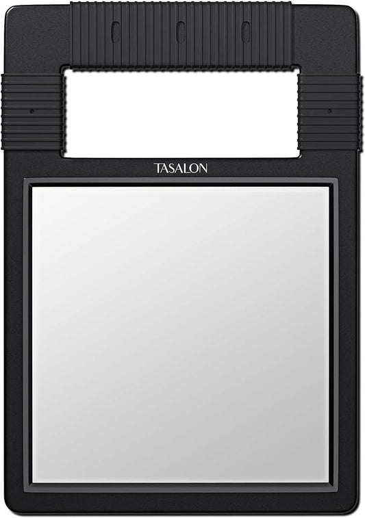 TASALON Hand Mirror, Handheld Mirror Unbreakable Shatterproof with Silicone Handle for Barber, Shower, Makeup and Salon - Black