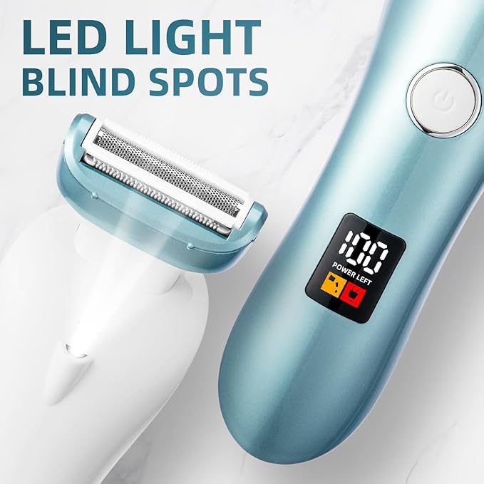 Electric Razors for Women, Bikini Trimmer Wet & Dry Use, Painless Pubic Hair Trimmer, Rechargeable Electric Shaver for Legs, Face, Pubic Hair, Underarms with Detachable Head, Blue