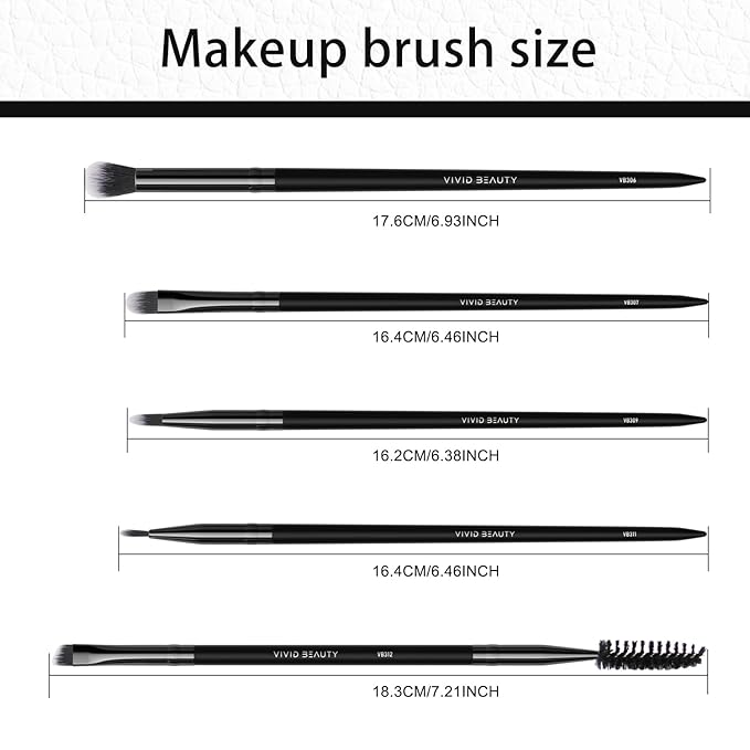 Eye Makeup Brush Set 5pcs - Blending, Concealer, Eyeshadow, Eyeliner & Dual Ended Brow Brushes, Soft Bristles and Wood Handle for Natural, Smoky and Bold Eye Looks - Small Travel Eyes Kit (Black)