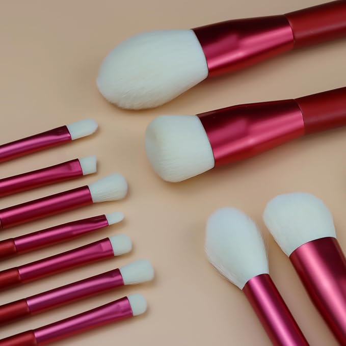 14-Piece Daily Makeup Brush Set - Essential Cosmetic Brushes Kit for Foundation, Concealer, Eyeshadow & Powder Blush, Professional Face Blending Brushes Kit for Women(Red)