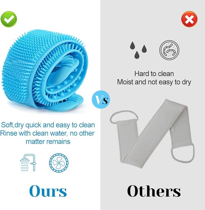 Inmorven Back Scrubber for Shower, 30" Double-Sided Back Brush with 15.7" Long Handle Toe Cleaning Brush, Silicone Foot Scrubber for Exfoliating and Massaging Feet