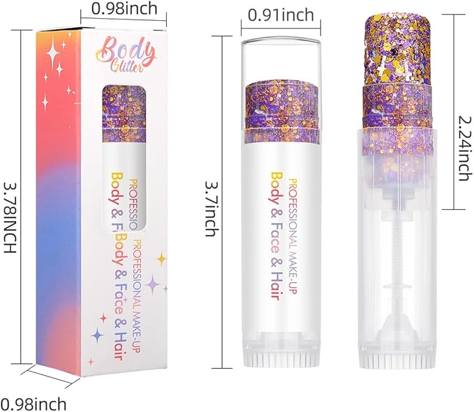 Body Glitter Stick Red Face Glitter Silver Brown Hair Glitter Halloween Face Paint Rave Makeup Glitter Festive Face Gems Christmas Fine Chunky Glitter Stick for Women Girls 2Pack