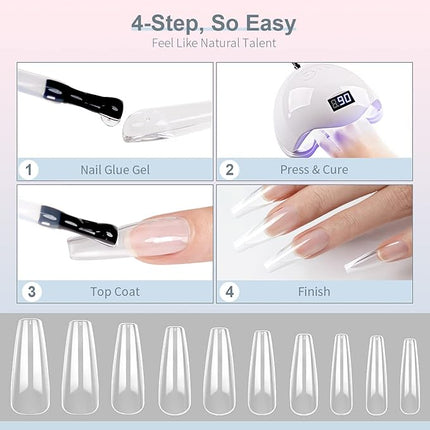 RARJSM Jelly Gel Nail Polish Set, Translucent Neon Nail Polish 6 Color Pink Green Blue Purple Yellow Orange Gel Nail Art 10 Sizes Long Fake Nails