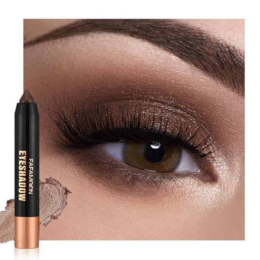 Monochrome Cream Glitter-Shimmer Eye Shadow Stick Palette makeup | 2-in-1 Eyeshadow & Eyeliner Pencil for Women | Waterproof, Vegan & Cruelty-Free | Sombras Para Ojos | 06 Shimmer Dark Brown