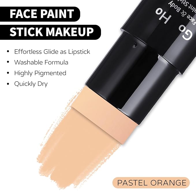 Go Ho Pastel Orange Face Body Paint Stick,Water Based Washable Foundation Eye Primer Stick,Non-toxic Full-coverage Cream Body Paint for Halloween SFX Makeup