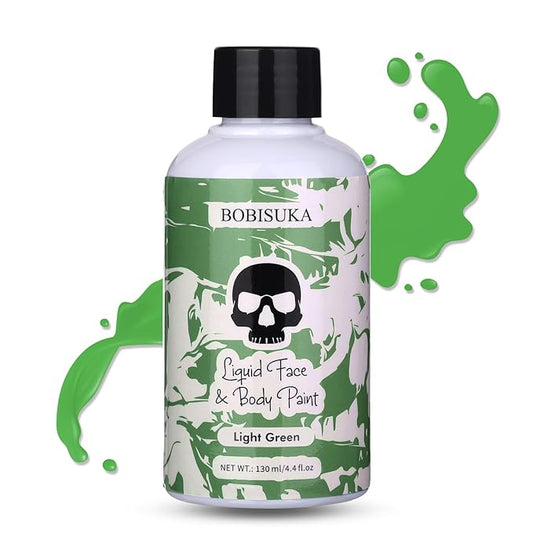BOBISUKA Light Green Face Body Paint Liquid Texture Washable Non Toxic Facepaint Fast Drying Foundation Makeup for Halloween Witch Camo Hulk Hunting Cosplay SFX Costume St Patrick's Day Party (130ml)
