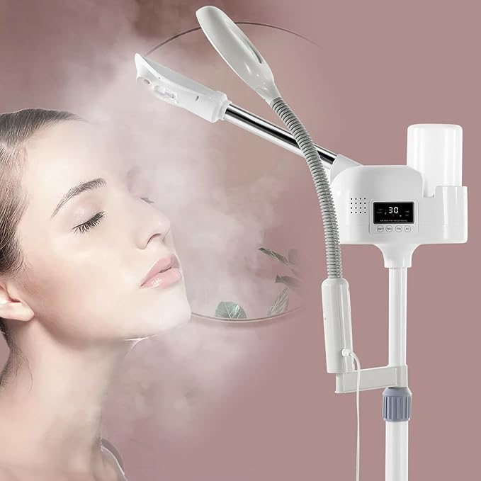 Professional 2 in 1 Facial Steamer Upgrade Esthetician Steamer with 5X LED Magnifying Lamp Beauty Salon Spa