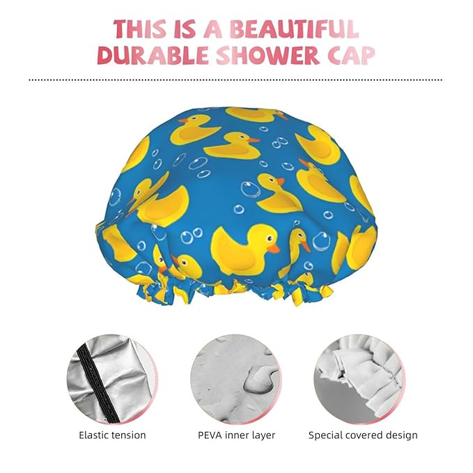 Rubber Ducks Shower Cap For Women Reusable Waterproof Double Layers Bath Cap Hair Protection Elastic Ladies Spa Salon Shower Hat
