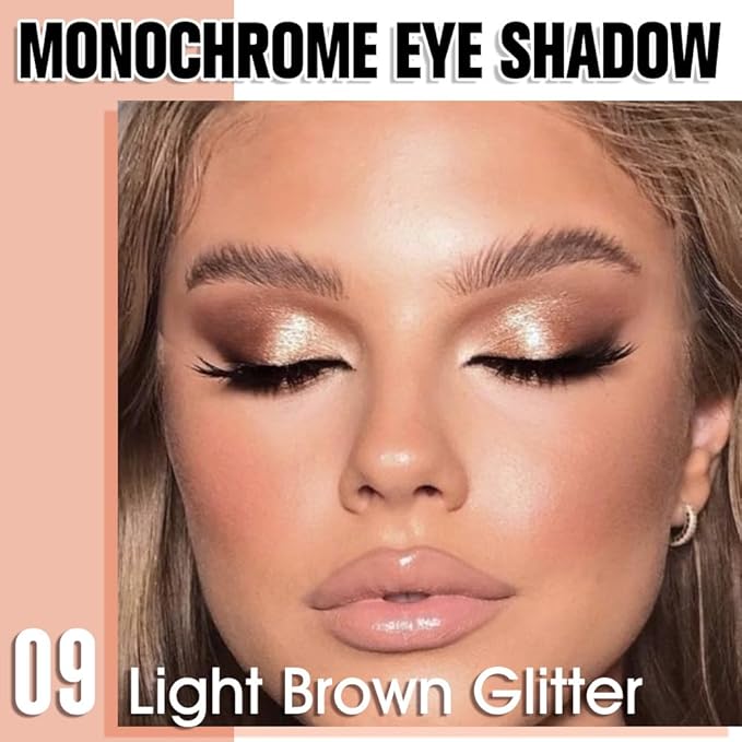 Single Glitter Shimmer Sparkle Eye shadow Palette Makeup, Light Brown Glitter Eyeshadow for Women, Pigmented Waterproof Sombras Para Ojos, Vegan, Talc, Paraben & Cruelty Free, 09