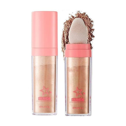 Glitter Powder Highlighter Makeup, Body Brightens the Natural Three-Dimensional Face Blusher Fairy Highlight Patting Powder. (03# Golden Brown)