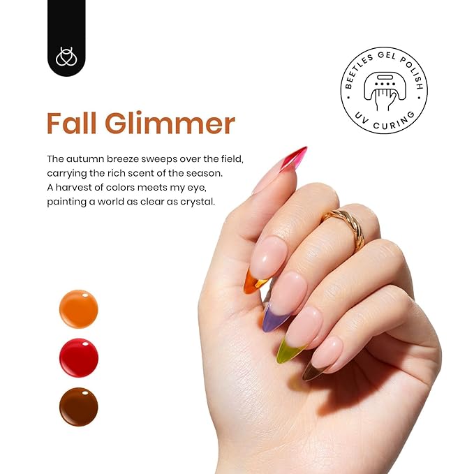 Beetles Fall Gel Polish - Fall Glimmer 6 Colors Jelly Polish Set, Tortoise Brown Orange Blue Green Jelly Colors Nail, Soak Off LED UV Curing Manicure Kit Gift for Women