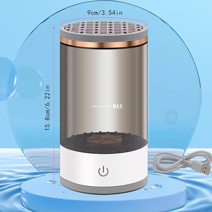 Electric Makeup Brush Cleaner Machine: Portable Face Beauty Brushes Cleaning Blender with Silicone Holder, Facial Care Tool Washer, Sponge Washing Device, Girls Travel Cosmetic Organizer (Black)