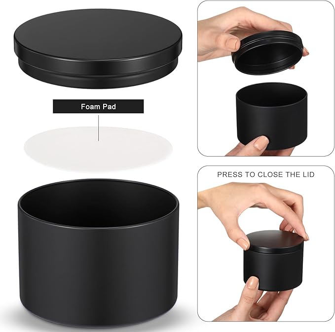 Therwen 48 Pcs Aluminum Tin Jars Containers Metal Leak Proof Cosmetic Tin Jars Containers Round Screw Lids Lip Balm Can Empty Refillable Cosmetic DIY Storage (2.3 x 3.1 Inch,Black)
