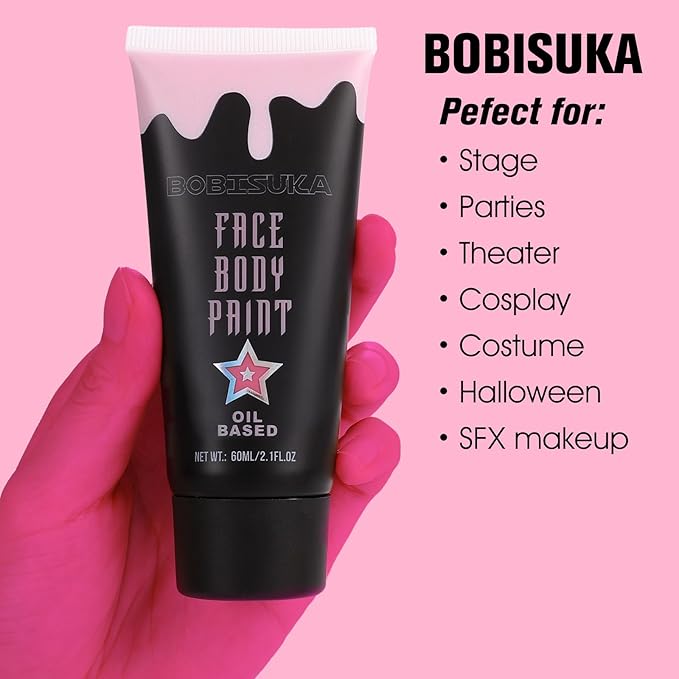 BOBISUKA Pink Face Body Paint, High Pigmented Oil-based Painting Kit, Creamblend Facepaint for Sugar Skull Makeup, Clown Halloween Cosplay, Costume, SFX Special Effect and Theme Parties（2.1 Fl.oz）