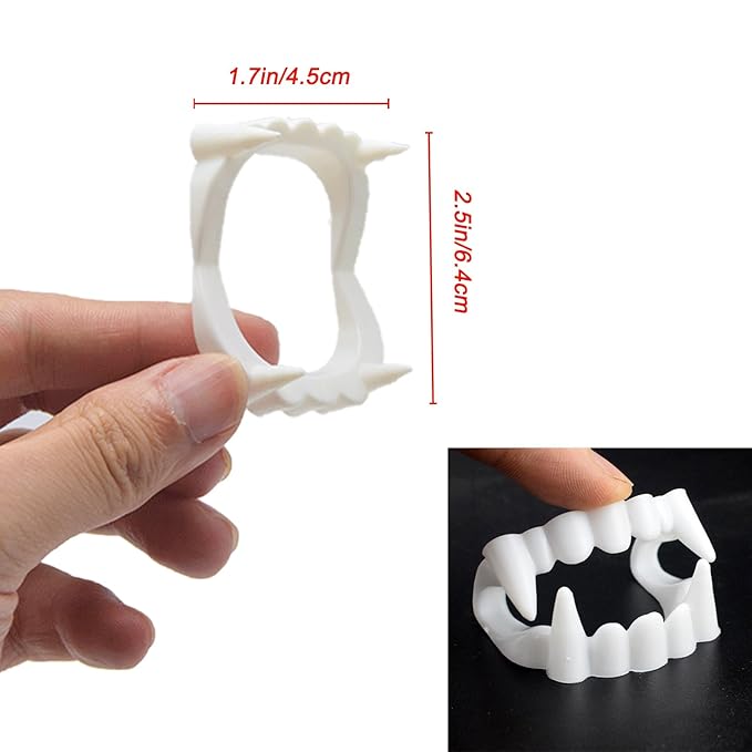 Fake Blood + Vampire Teeth Halloween Makeup Set, 1 OZ Washable Bright Fake Blood, Halloween White Teeth Fangs Teeth for Halloween Cosplay Party Favors