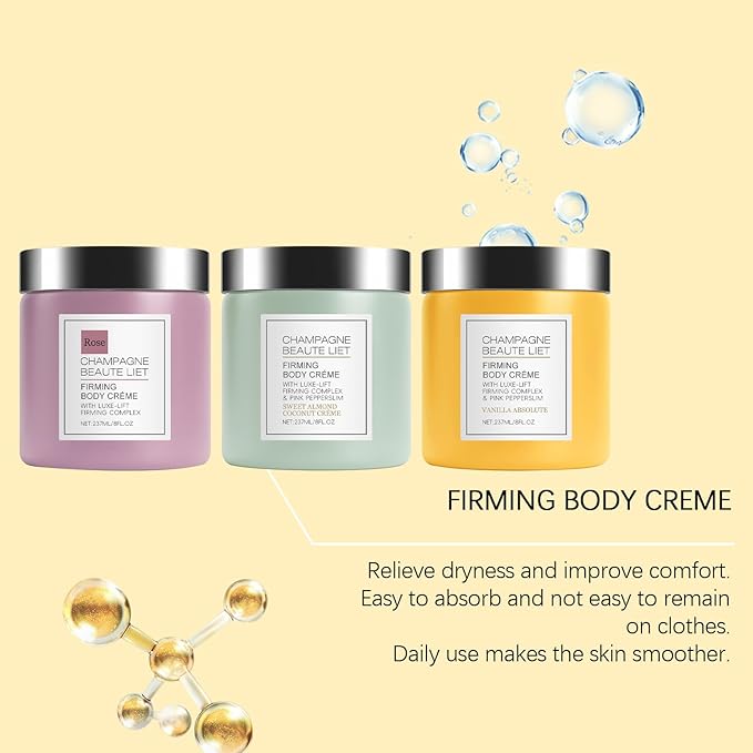 Champagne Lift & Firming Body Cream,Champagne Lift Body Creme – Anti-Aging Skin Tightening with Lifting Formula | Hydrates Dry Skin,Deep Hydration & Smoothing, Hydrates Dry Skin Arms & Legs (Rose)