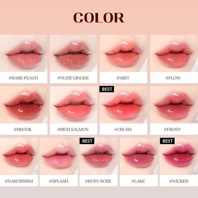 INGA Water Glow Lip Tint | Hydrating, Glossy Korean Lip Tint with Sheer Color & Glass-Like Shine | Long-Lasting, Non-Sticky Korean Lip Stain (NUDE GINGER)