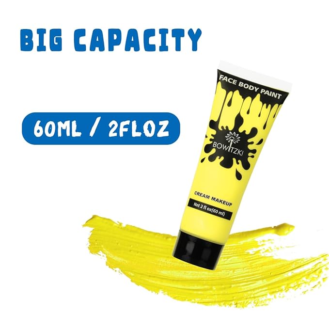 Bowitzki Face and Body Paint 2oz Cream Makeup 60ml Water Based Face Painting Special Effects For Adults Children Kids Halloween Christmas Party Stage Cosplay (Yellow)