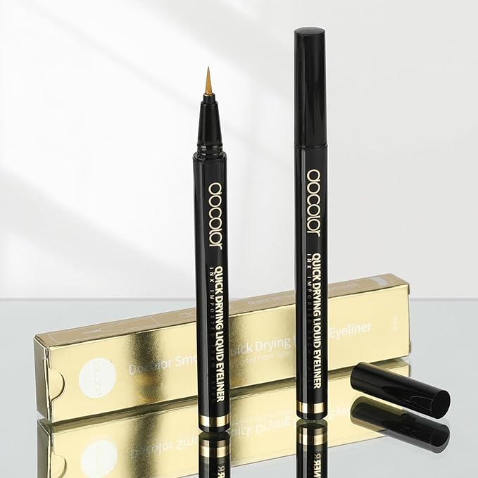 docolor Eyeliner, 2PCS Gold Liquid Eyeliner Waterproof Eye Liner Pen Super Slim Precise All Day Gold Eye Pencils Professional Makeup Liquid Eye Liner Pencil for Women