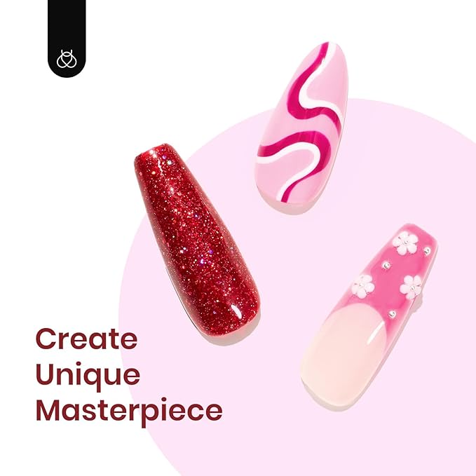 Beetles Gel Nail Polish, 6 Colors Peach Pink Purple Burgundy Red Glitter Gel Polish Ruby Sonatas Collection, Soak Off Uv Lamp Cured Nail Art Design Fall Nails for Women DIY Manicure