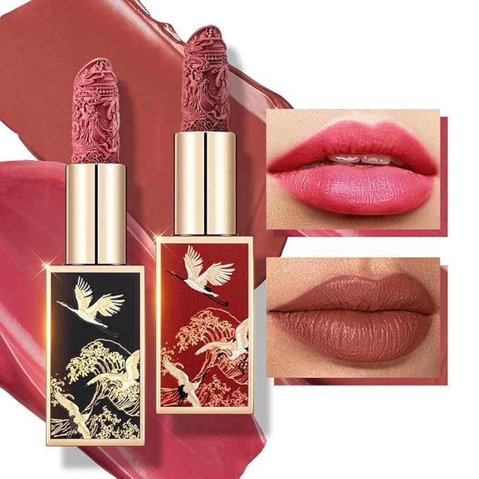 Catkin Moist Lipstick Hydrating High Impact Color Infused with Vitamin E and Avocado Oil Smooth Soft Texture Long Lasting Glow + Matte Finish 2pcs Set 02