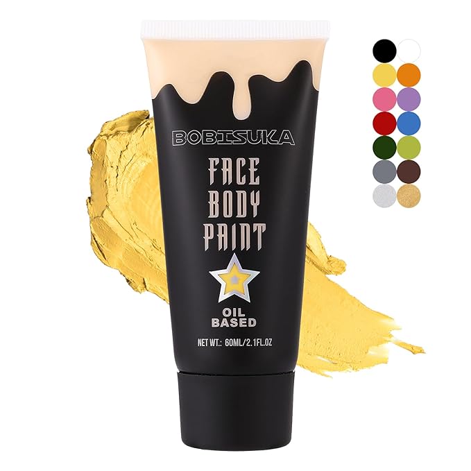 BOBISUKA Yellow Face Paint, Professional SFX Body Paint, High Pigmented Face Painting Kit for Halloween Cosplay, Costume, Parties,Stage, Theater, Special Effect Makeup（2.1 Fl.oz）