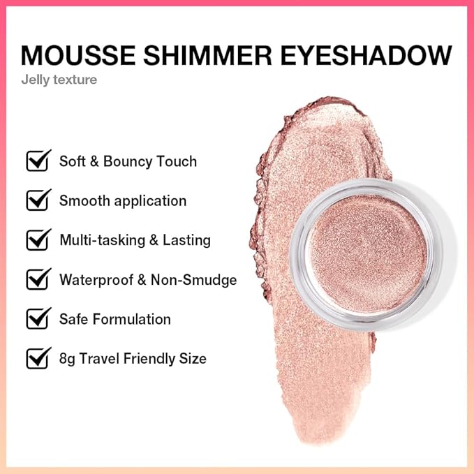 Glitter Shimmer Metallic Cream Eyeshadow Palette Makeup, Rose Gold Natural Single Mini Instant Holographic Eyeshadow For Women, Sombras Crema Para Ojos, Talc, Paraben & Cruelty Free