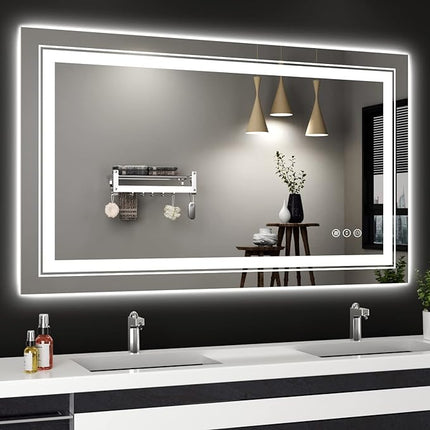 LED Bathroom Mirror, 40"x24" with Front and Backlit, Anti-Fog, Bathroom Vanity Mirror for Wall, Memory Function, Stepless Dimmable, Tempered Glass (Horizontal/Vertical)