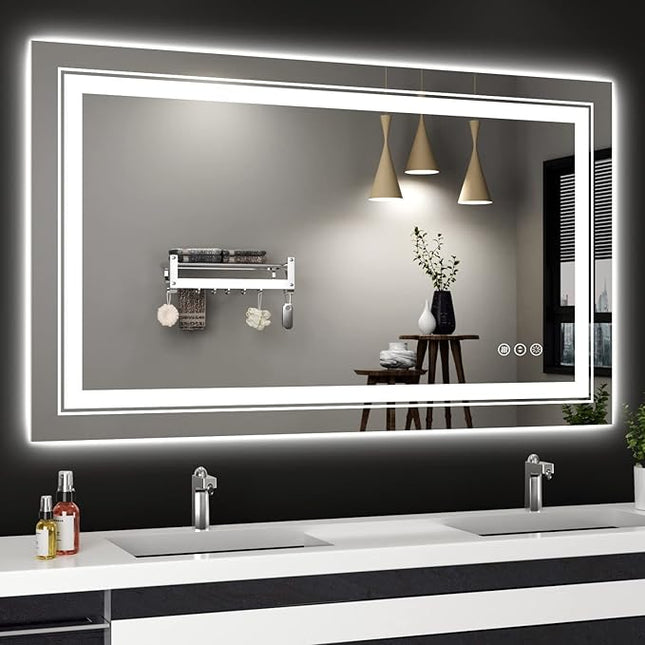 LED Bathroom Mirror, 40"x24" with Front and Backlit, Anti-Fog, Bathroom Vanity Mirror for Wall, Memory Function, Stepless Dimmable, Tempered Glass (Horizontal/Vertical)