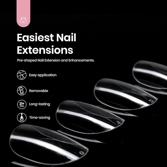 Beetles Gel Nail Tips Short Oval Shape, 500Pcs Clear Soft Nail Tips Pre-shaped Full Cover False Nails Gelly Tips for Gel Nail Polish Easy Nail Extensions Acrylic Press on Nails