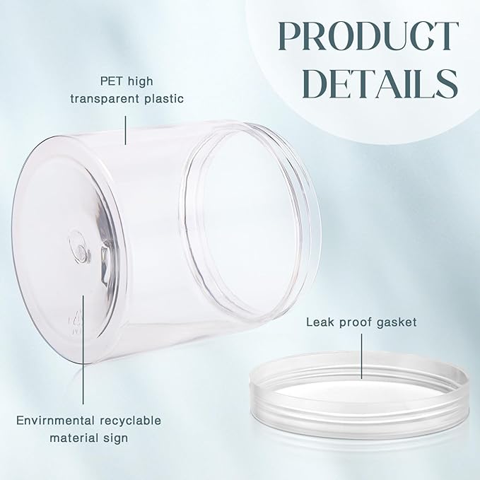 Patelai 4 Pieces Round Wide-mouth Leak Proof Plastic Container Jars with Lids for Travel Storage Makeup Beauty Products Face Creams Oils Salves Ointments DIY Making(16 Ounce,Clear)