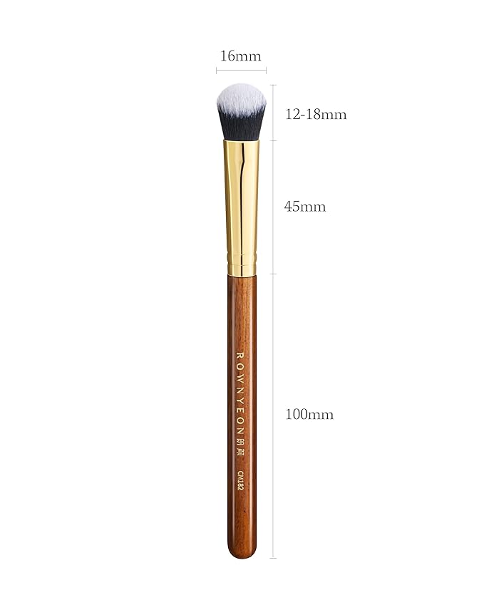 Desert Oak Series Precision Angled Dome Highlight Brush - Small Nylon Bristles for Targeted Cream/Liquid Highlighter, Under-Eye, Nose Bridge & Detail Work, Bubinga Handle & Brass Ferrule (CM 182)