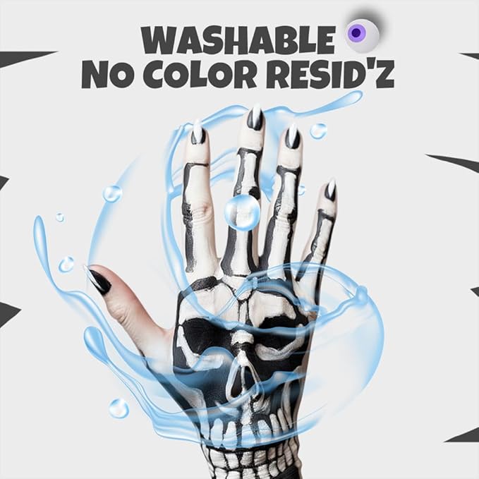 Goth White Foundation Black Red Face Body Paint, 2025 Halloween Decorations Makeup for Body Face, 50ML Halloween Decor Painting Makeup Kit with Brushes for Skeleton Ghost (White*2 + Black*2)