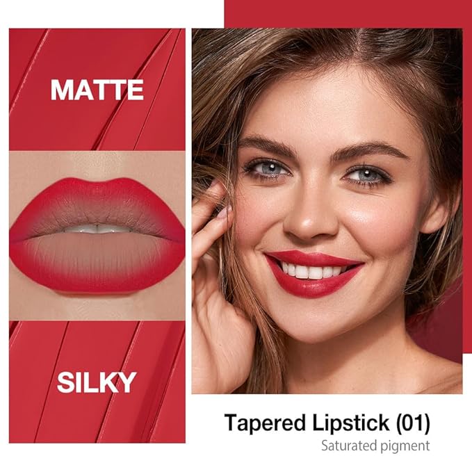Kaely Ruby Red Gradient Matte Lipstick Lip Liner Pencil for Women, 2in1 Flawless Contour Gradual Ombre Effect Lip Pencil Makeup Waterproof, labiales mate 24 horas originales, 01