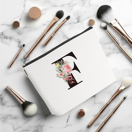 Personalized Makeup Bag, Initial Letter F Makeup Bag for Women Rose Monogram Cosmetic Bags Toiletry Pouch, Monogrammed Gifts for Women Mom Grandma Sister Friends Thanksgiving Christmas Birthday Gift