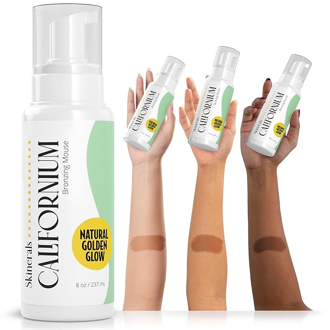 Skinerals Organic Self Tanner Mousse, Sunless Tanning Foam for Face & Body, Streak-Free, Quick-Drying, Long-Lasting Self Tan, 8 Oz, Californium