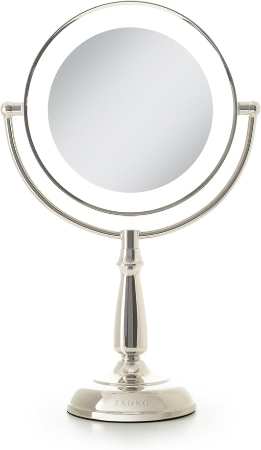 Zadro 11" Makeup Mirror with Lights and Magnification Dimmable Touch LED Lighted Makeup Mirror with Magnification (Large | 11" x 17" | 5X/1X, Polished Nickel)