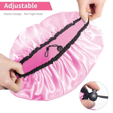 Auban Shower Cap for Women, Adjustable Reusable, Extra Large, Double-Layer Waterproof Bathing Cap, Waterproof Exterior, EVA Lining, Hair Cap for All Hair Lengths, 3 Colors