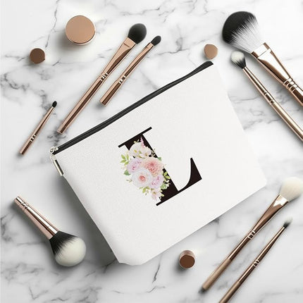 Personalized Makeup Bag, Initial Letter L Makeup Bag for Women Rose Monogram Cosmetic Bags Toiletry Pouch, Monogrammed Gifts for Women Mom Grandma Sister Friends Thanksgiving Christmas Birthday Gift