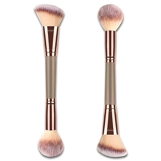 Double-Ended Foundation Makeup Brush, Angled/Round Top for Liquid, Powder & Cream Blending (Brown), champagne gold