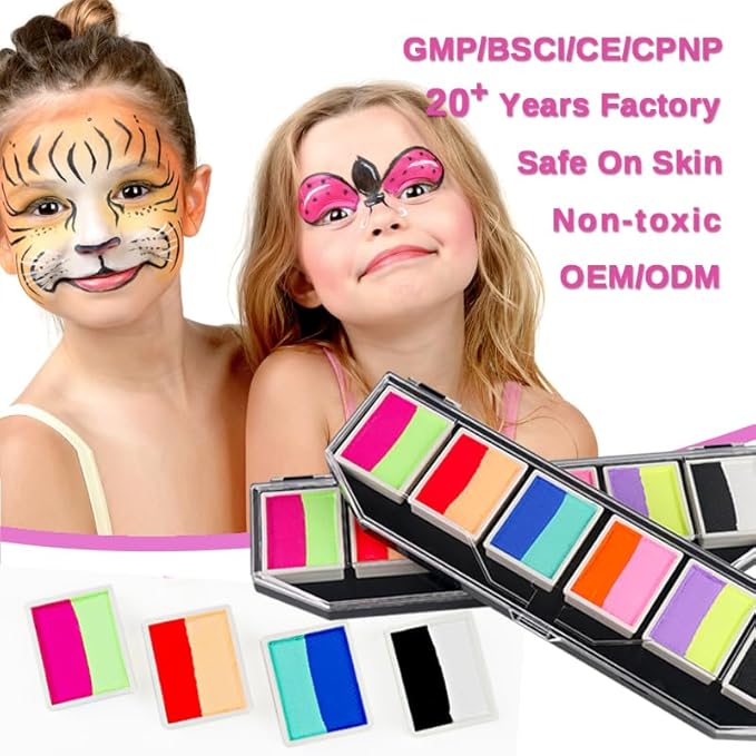 Face Paint Kit, 6 Colors, Water-Based, Kid-Friendly, Stage Makeup, Holiday Body Paint, With two brushes, Fluorescent, Quick Dry, Easy to Use, Vibrant Colors, Washable, Safe