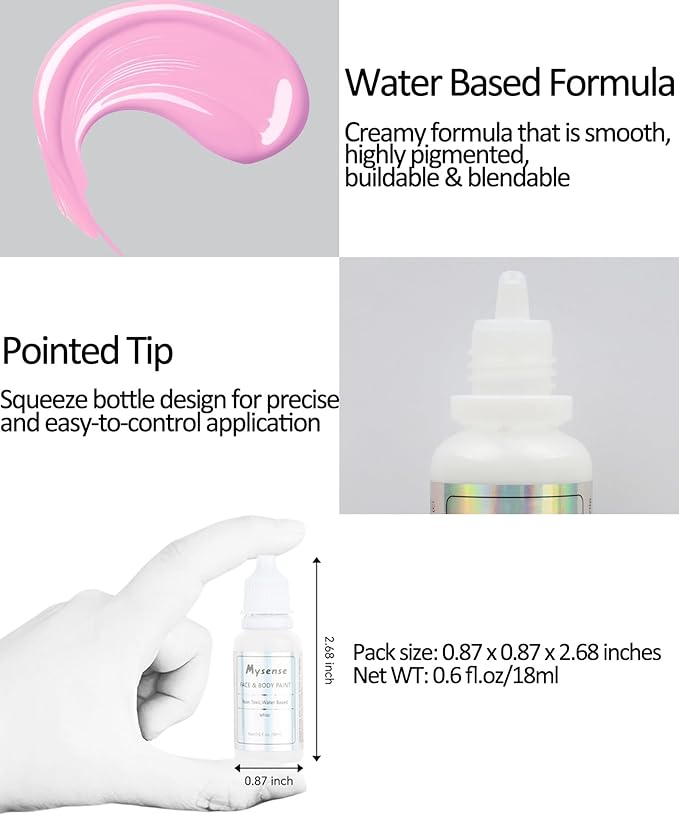 Mysense Pastel Pink Face Body Paint,Water Based Washable Cream Body Paint for Adults and Children,Pink Face Painting for Halloween Special Effects Cosplay Makeup,0.6oz