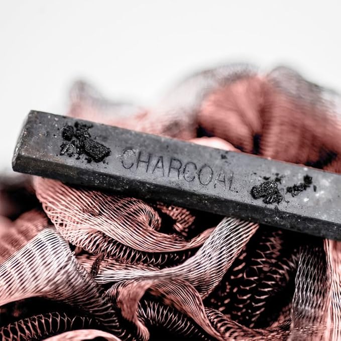 Loofah Back Scrubber for Shower | Bamboo Charcoal Fiber Infused | Loufas for Men & Women | Includes 1 Long Handled Shower Sponge, 1 Bath & Shower Luffa Pouf & 1 Hook to Hang Stuff (Rose Pink)