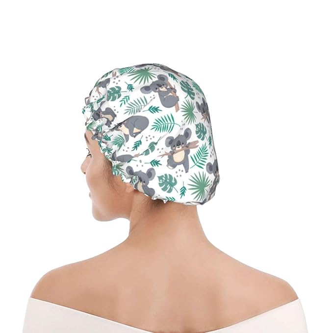 Funny Koala Shower Cap For Women Reusable Waterproof Double Layers Bath Cap Hair Protection Elastic Ladies Spa Salon Shower Hat