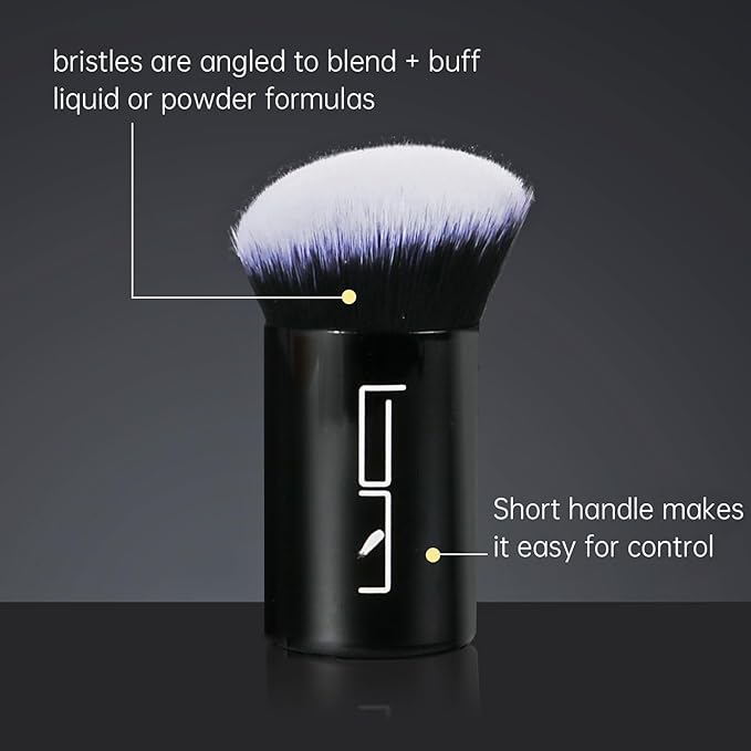 Angled Foundation Makeup Brush, Kabuki Brush For Powder, Blush, Bronzer, Concealer, Portable Brush Cover, Perfect for Travel