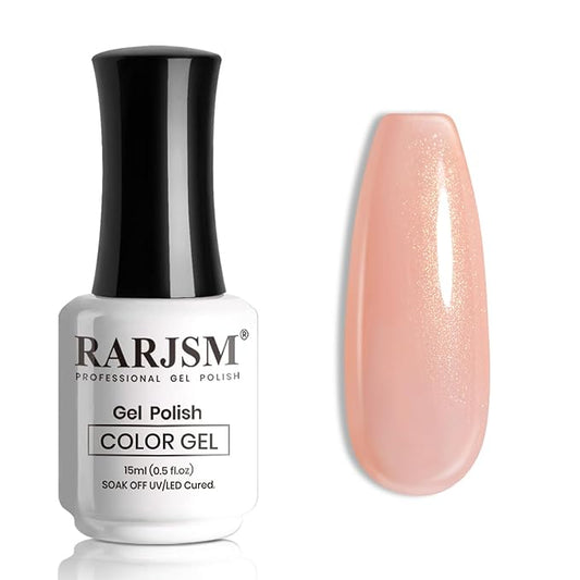 RARJSM Nude Glitter Gel Nail Polish Sheer Orange Pink Gold Shimmery Milky Jelly Gel Polish Neutral Color Skin Tone 15ml Sparkle Pigments Gel Soak off UV LED Cured for Home Salon DIY Nail Art