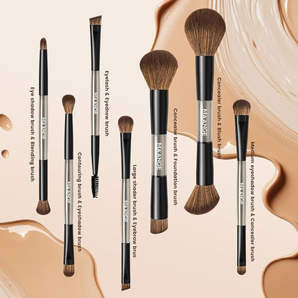 MAANGE 7 PCS Foundation Makeup Brush Set With Bag, Make up Brushes, Eyeshadow Concealer Brush, Double-ended Foundation Contour Powder Blush, Professional Face brush Set Tools For Liquid,Cream (Black)